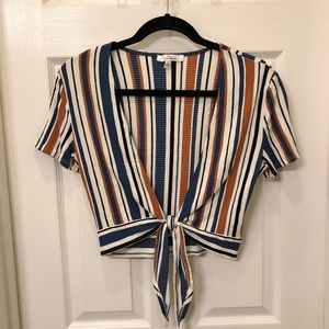 Tie front striped top